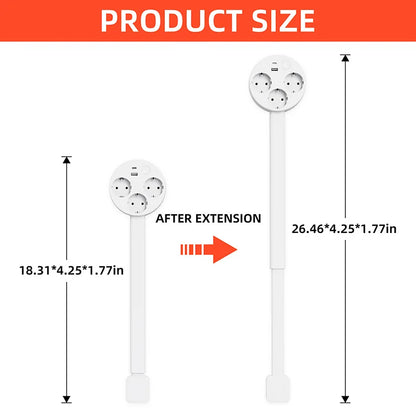 White Retractable Power Strip 360° Rotating Plug Electrical Outlet Extender Power Socket