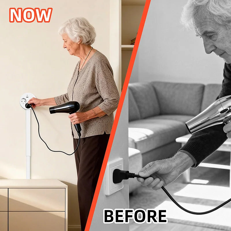 White Retractable Power Strip 360° Rotating Plug Electrical Outlet Extender Power Socket