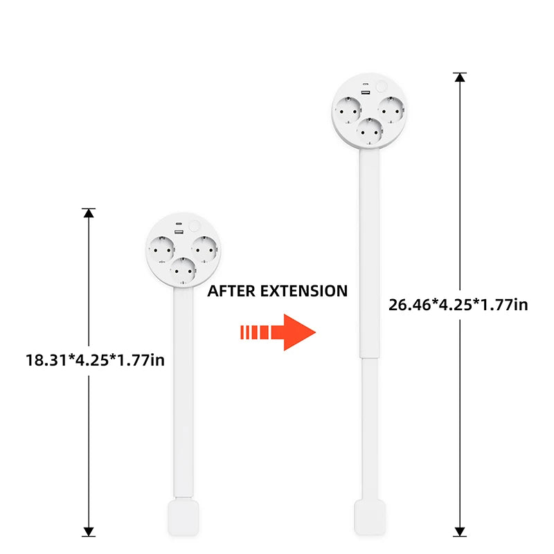 White Retractable Power Strip 360° Rotating Plug Electrical Outlet Extender Power Socket